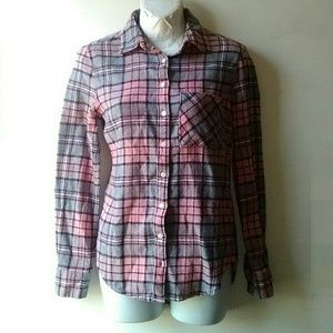 Aeropostale Pink Gray Plaid Flannel Shirt